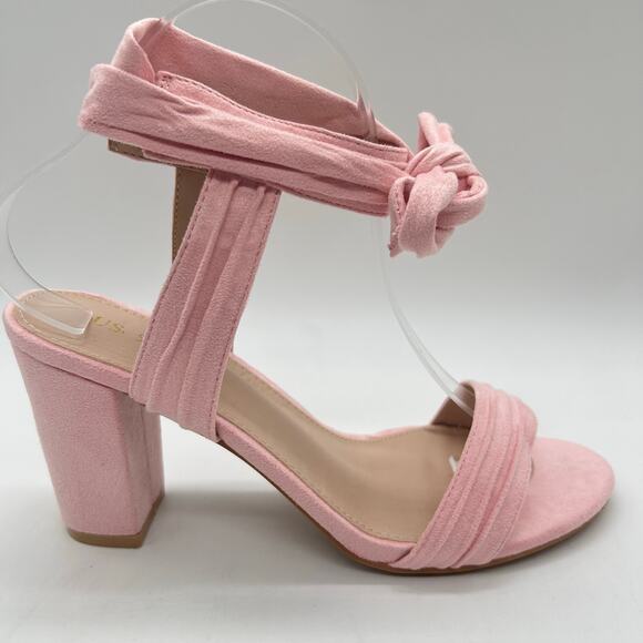Allegra K Sandals Womens 9 Pink‎ Block Heel Ankle Tie Soft Suede Open Toe NEW - Picture 3 of 11